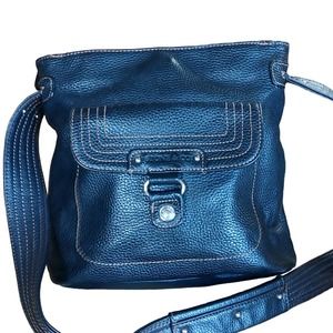 Stone & Co Black Leather Shoulder Bag w/ Contrast Double Stitch & Stud Accent